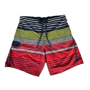 OP Men's 2XL Swim Trunks Board Shorts Striped Red/Navy/Yellow